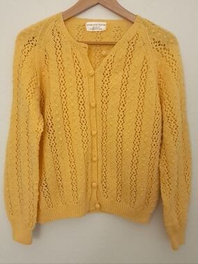Hand Knit Butter Yellow Bobble Knit Cardigan Sweater